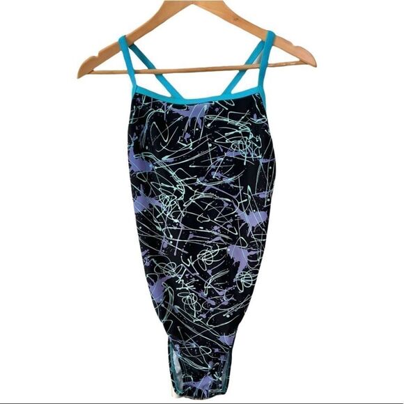 Waterpro blue and black one piece bathing suit - Picture 1 of 12